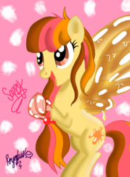 Size: 2735x3715 | Tagged: safe, artist:darkest-lunar-flower, oc, oc only, oc:sappy, goo pony, original species, pony, bone, high res, open mouth, smiling, solo, spread wings