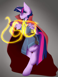Size: 2011x2701 | Tagged: safe, artist:twigpony, twilight sparkle, anthro, unguligrade anthro, g4, cape, cloak of levitation, clothes, crossover, doctor strange, female, high res, marvel, solo