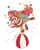 Size: 1024x1280 | Tagged: safe, artist:うめぐる, pinkie pie, ponyacci, earth pony, pony, g4, balancing, ball, bouncy ball, clothes, clown, clown makeup, clown nose, confetti, costume, female, jester, jester pie, juggling, mare, open mouth, pixiv, raised hoof, red nose, ruff (clothing), simple background, solo, underhoof, white background