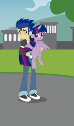 Size: 2768x4717 | Tagged: safe, artist:conikiblasu-fan, flash sentry, twilight sparkle, human, equestria girls, g4, belly, big bad brad, cropped, crossing the line twice, duo, exploitable meme, grin, hug, human flash sentry x pony twilight, implied human on pony action, implied interspecies, interspecies, male, meme, nervous, nervous smile, pregnacy, pregnant, ship:flashlight, shipping, smiling, straight, sweat, sweatdrop, twilight sparkle (alicorn)