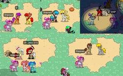 Size: 1104x680 | Tagged: safe, apple bloom, derpy hooves, doctor whooves, scootaloo, time turner, oc, oc:i ship it, ladybug, pegasus, pony, pony town, g4, chat noir, clothes, dreamy sans, female, fluttershout, lesbian, mare, rainbow socks, ship:scootabloom, shipper on deck, shipping, shoutflutter, socks, striped socks, undertale