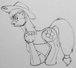 Size: 972x875 | Tagged: safe, artist:fuzzyfurvert, applejack, g4, cutie mark, female, monochrome, sketch, solo