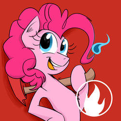 Size: 1500x1500 | Tagged: safe, artist:hellhounds04, pinkie pie, earth pony, pony, g4, axe, crossover, female, pinkie pyro, solo, team fortress 2, weapon