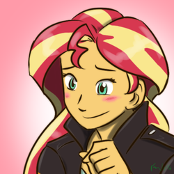 Size: 512x512 | Tagged: safe, artist:funakounasoul, sunset shimmer, equestria girls, g4, blushing, clothes, female, jacket, leather jacket, solo