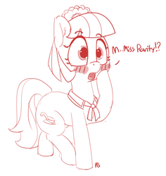 Size: 1280x1354 | Tagged: safe, artist:pabbley, coco pommel, g4, blushing, dialogue, female, monochrome, open mouth, shocked, simple background, solo, white background