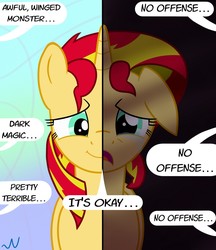 Size: 1104x1280 | Tagged: safe, artist:nuka-kitty, sunset shimmer, pony, unicorn, two sided posters, equestria girls, g4, crying, female, sad, solo, sunsad shimmer, two sides