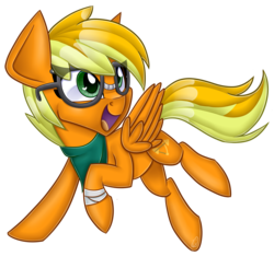 Size: 3932x3683 | Tagged: safe, artist:partypievt, oc, oc only, oc:fletcher, pegasus, pony, bandage, bandana, clothes, female, glasses, high res, hipster, leaping, looking back, scarf, simple background, solo, transparent background, wingding eyes