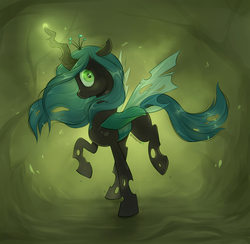 Size: 2000x1950 | Tagged: safe, artist:kodabomb, queen chrysalis, changeling, changeling queen, g4, crown, female, glowing, glowing horn, horn, jewelry, magic, regalia, solo