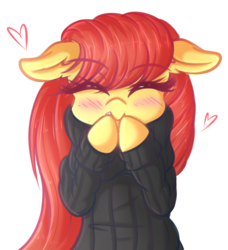 Size: 1280x1406 | Tagged: safe, artist:fluffymaiden, oc, oc only, oc:shooting star, earth pony, pony, blushing, clothes, floppy ears, solo, sweater