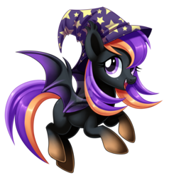 Size: 1600x1684 | Tagged: safe, artist:centchi, oc, oc only, oc:sophie, bat pony, pony, bat pony oc, hat, simple background, solo, transparent background, watermark, witch hat