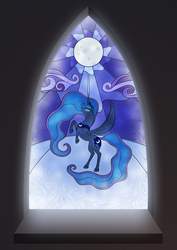 Size: 800x1132 | Tagged: safe, artist:oracle-sphinx, princess luna, g4, female, solo, stained glass