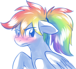 Size: 848x769 | Tagged: safe, artist:fizzy-dog, rainbow dash, g4, alternate hairstyle, blushing, female, ponytail, solo