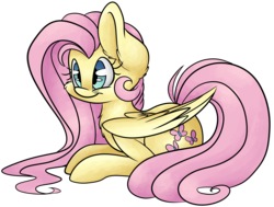 Size: 7408x5615 | Tagged: safe, artist:cutepencilcase, fluttershy, g4, absurd resolution, cute, female, prone, shyabetes, simple background, smiling, solo, transparent background