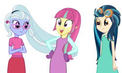 Size: 1017x612 | Tagged: safe, artist:trixiesparkle63, indigo zap, sour sweet, sugarcoat, equestria girls, g4, clothes, dress