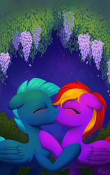 Size: 1200x1900 | Tagged: safe, artist:divlight, oc, oc only, pegasus, pony, kissing, male, plant, straight