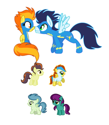 Size: 1504x1728 | Tagged: safe, artist:sori-adopts-n-bases, soarin', spitfire, pony, g4, boop, male, noseboop, offspring, parent:soarin', parent:spitfire, parents:soarinfire, ship:soarinfire, shipping, straight