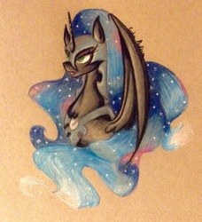 Size: 1648x1808 | Tagged: safe, artist:mizulela, nightmare moon, g4, female, simple background, solo, traditional art