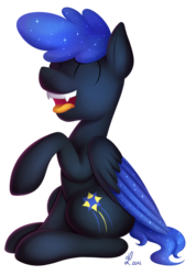 Size: 775x1089 | Tagged: safe, artist:divlight, oc, oc only, oc:shade galaxy, bat pony, pony, laughing, solo