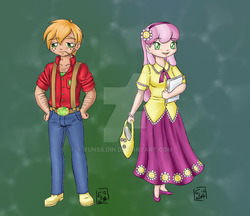 Size: 900x777 | Tagged: safe, artist:yunsildin, big macintosh, cheerilee, human, g4, clothes, humanized, male, watermark