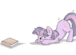 Size: 1500x1100 | Tagged: safe, artist:buttersprinkle, twilight sparkle, pony, unicorn, adorkable, behaving like a cat, book, bookhorse, butt shake, buttersprinkle is trying to murder us, cute, dork, face down ass up, female, hunting, mare, silly, silly pony, simple background, smiling, solo, that pony sure does love books, tongue out, twiabetes, twilight cat, unicorn twilight, white background