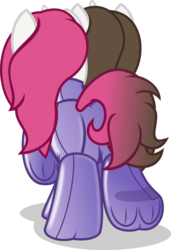 Size: 2128x3116 | Tagged: safe, artist:nxzc88, oc, oc only, oc:pyrisa miracles, oc:vocal love, pony, unicorn, bound together, butt, conjoined, conjoined suit, high res, latex, latex suit, plot, simple background, stuck together, together forever, transparent background, underhoof