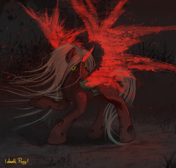 Size: 1800x1721 | Tagged: safe, artist:1deathpony1, queen chrysalis, changeling, changeling queen, g4, female, original style, red wings, solo