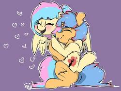 Size: 1024x768 | Tagged: safe, artist:tamyarts, oc, oc only, pegasus, pony, unicorn, licking, male, oc x oc, shipping, straight, tongue out