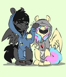 Size: 1536x1796 | Tagged: safe, artist:tamyarts, oc, oc only, alicorn, pegasus, pony, clothes, hoodie, tongue out
