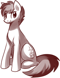 Size: 644x832 | Tagged: oc name needed, safe, artist:fizzy-dog, oc, oc only, earth pony, pony, looking at you, male, monochrome, sitting, smiling, smirk, solo, stallion