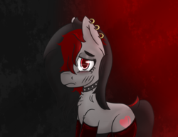 Size: 1300x1000 | Tagged: safe, artist:lazerblues, oc, oc only, oc:miss eri, black and red mane, choker, latex, piercing, solo, two toned mane