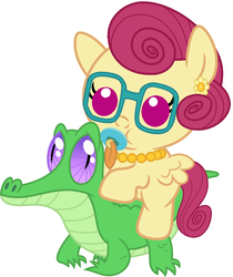 Size: 811x967 | Tagged: safe, artist:red4567, gummy, posey shy, pony, flutter brutter, g4, baby, baby pony, cute, glasses, pacifier, ponies riding gators, riding