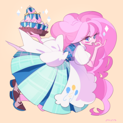 Size: 1200x1201 | Tagged: safe, artist:dusty-munji, pinkie pie, human, equestria girls, g4, cake, female, food, frosting, humanized, simple background, solo