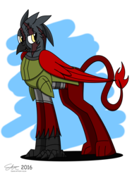 Size: 2000x2667 | Tagged: safe, artist:derpanater, oc, oc only, oc:cairn "the baron" eyrie, griffon, fallout equestria, armor, clothes, commission, high res, scar, simple background, solo, transparent background, wings