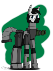 Size: 2000x2667 | Tagged: safe, artist:derpanater, oc, oc only, oc:tripwire, zony, fallout equestria, armor, commission, gun, high res, male, powered exoskeleton, simple background, solo, weapon