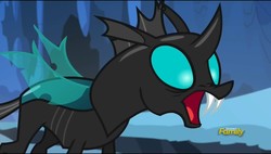 Size: 960x544 | Tagged: safe, screencap, thorax, changeling, g4, the times they are a changeling, discovery family, discovery family logo, faic, male, open mouth, solo