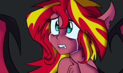 Size: 900x540 | Tagged: dead source, safe, artist:wubcakeva, sunset shimmer, demon, hybrid, equestria girls, g4, alternate universe, crying, fangs, female, solo, sunset satan
