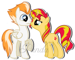 Size: 600x481 | Tagged: safe, artist:ipandacakes, fire streak, sunset shimmer, pony, unicorn, g4, crack shipping, imminent kissing, male, shipping, simple background, straight, sunstreak, transparent background, watermark