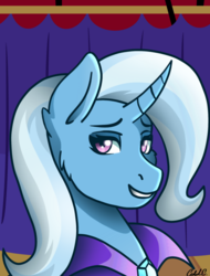 Size: 1645x2160 | Tagged: safe, artist:ciderpunk, derpibooru exclusive, trixie, pony, unicorn, g4, bust, female, lidded eyes, looking at you, portrait, smiling, solo