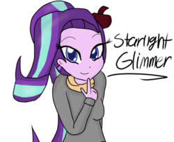 Size: 650x533 | Tagged: safe, artist:mildockart, starlight glimmer, equestria girls, g4, bust, clothes, equestria girls-ified, female, looking at you, simple background, smiling, solo, white background