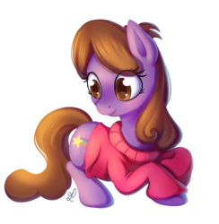 Size: 800x821 | Tagged: safe, artist:divlight, maybelle, earth pony, pony, clothes, gravity falls, mabel pines, male, ponified, prone, simple background, solo, sweater, transparent background