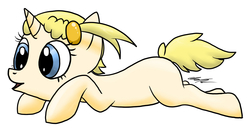 Size: 1117x580 | Tagged: safe, artist:wolftendragon, pony, unicorn, bonnie (pokémon), crossover, female, filly, foal, hairclip, lying down, open mouth, pokémon, ponified, prone, simple background, solo, white background