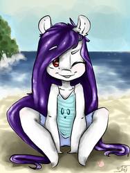 Size: 768x1024 | Tagged: safe, artist:tamyarts, anthro, unguligrade anthro, beach, clothes, solo, tank top