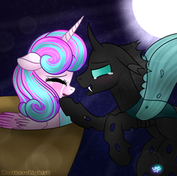 Size: 1024x1015 | Tagged: dead source, safe, artist:northlights8, princess flurry heart, thorax, changeling, g4, crying, fanfic, fanfic art, male, older, ship:flurrax, shipping, straight