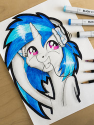 Size: 800x1066 | Tagged: safe, artist:helmie-art, dj pon-3, vinyl scratch, g4, female, solo, traditional art