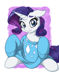 Size: 1275x1650 | Tagged: safe, artist:latecustomer, rarity, pony, unicorn, g4, blushing, clothes, cute, female, mare, oversized clothes, raribetes, smiling, solo, sweater