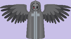 Size: 813x450 | Tagged: safe, artist:herooftime1000, octavia in the underworld's cello, creepy, grim reaper, horn, iron maiden, one eyed, pixel art, skull, spread wings, this will not end well, torture, unicorn horn, wings