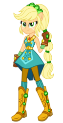 Size: 1800x3500 | Tagged: safe, artist:mixiepie, applejack, equestria girls, g4, my little pony equestria girls: legend of everfree, clothes, crystal guardian, female, freckles, gloves, looking at you, ponied up, simple background, sleeveless, smiling, smirk, solo, transparent background, vector