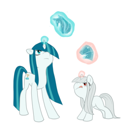 Size: 2000x2000 | Tagged: safe, artist:pixel-prism, oc, oc only, oc:hoarfrost, oc:snowfield, pony, unicorn, albino, cute, female, filly, foal, hair over one eye, high res, ice sculpture, simple background, transparent background