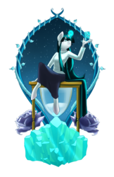Size: 3850x5950 | Tagged: safe, artist:pixel-prism, oc, oc only, oc:snowfield, unicorn, anthro, unguligrade anthro, flower, hair over one eye, hourglass, ice, ice sculpture, magic, simple background, solo, transparent background, vine