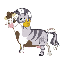 Size: 775x775 | Tagged: safe, artist:theunknowenone1, daisy jo, zecora, cow, hybrid, zebra, g4, conjoined, fusion, merge, merging, pokémon, symbiosis, symbiotic, two heads, two tails, udder, we have become one, what has science done, zebrow